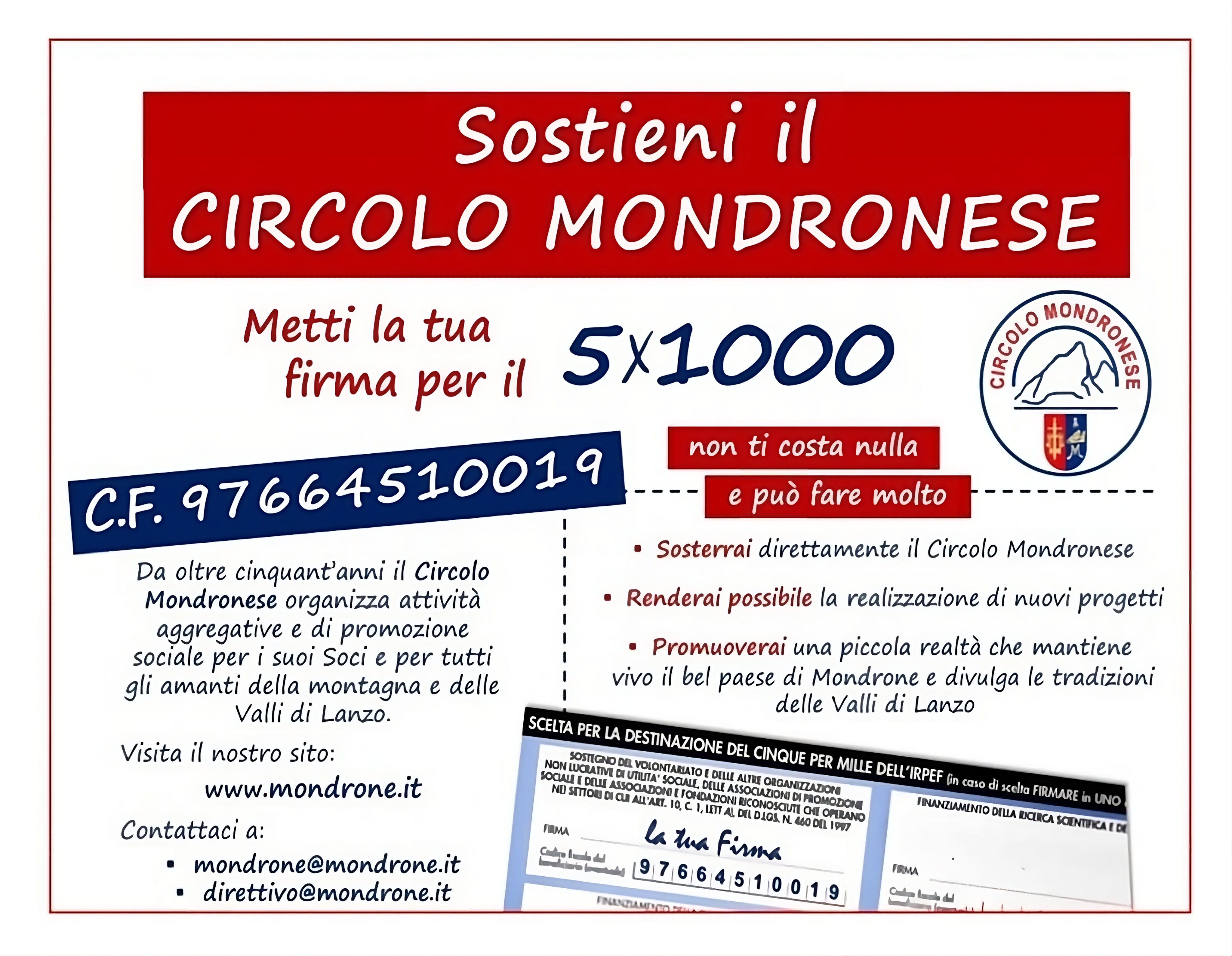 5x1000 - Sostieni il Circolo Mondronese